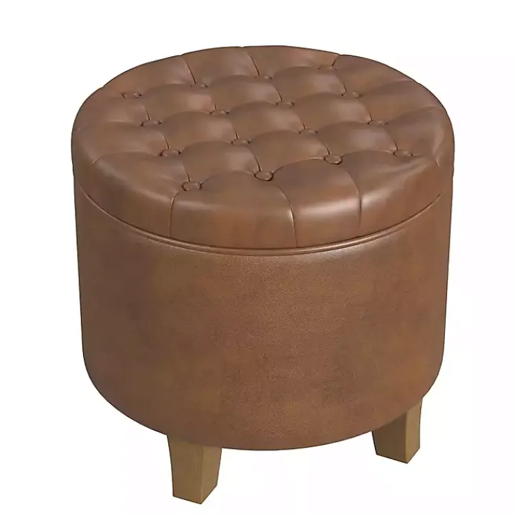 Kirklands Home Benches & Ottomans|Faux Leather Tufted Storage Ottoman Brown