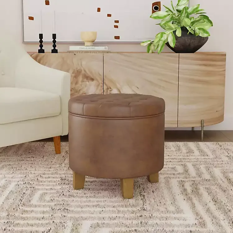 Kirklands Home Benches & Ottomans|Faux Leather Tufted Storage Ottoman Brown