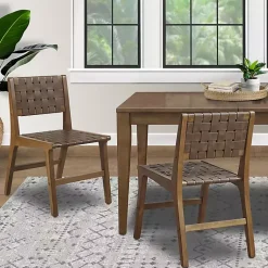 Kirklands Home Dining Chairs|Faux Leather Woven Dining Chairs, Set of 2 Brown