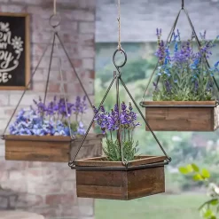 Kirklands Home Planters|Fir Wood Hanging Planter Boxes, Set of 3 Brown