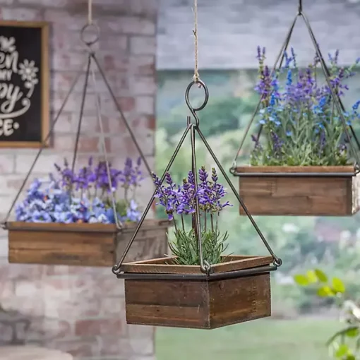 Kirklands Home Planters|Fir Wood Hanging Planter Boxes, Set of 3 Brown