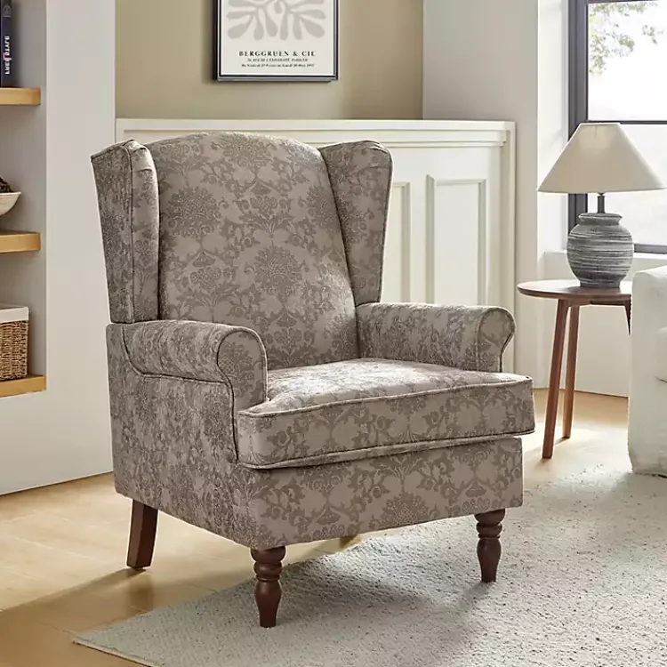 Kirklands Home Accent Chairs|Floral Brocade Wingback Ella Armchair Brown