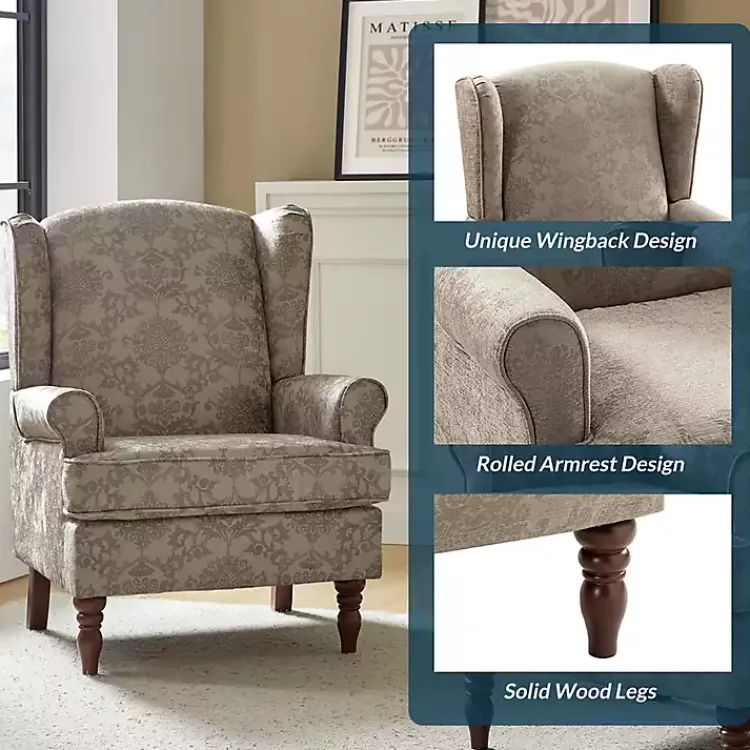 Kirklands Home Accent Chairs|Floral Brocade Wingback Ella Armchair Brown