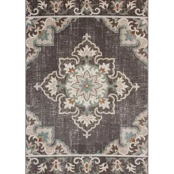 Kirklands Home Outdoor Rugs|Brown Floral Medallion Outdoor Area Rug, 7x9