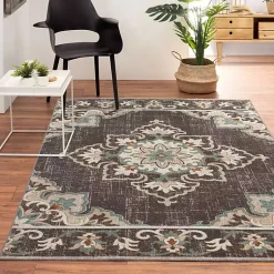 Kirklands Home Outdoor Rugs|Brown Floral Medallion Outdoor Area Rug, 7x9