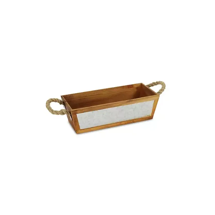 Sale Brown Galvanized Tapered Box with Rope Handles Baskets & Boxes