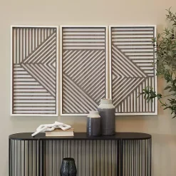 Kirklands Home Wall Plaques|Brown Geometric Wood Panel Wall Plaques, Set of 3