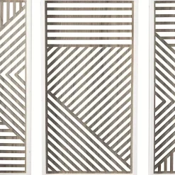 Kirklands Home Wall Plaques|Brown Geometric Wood Panel Wall Plaques, Set of 3