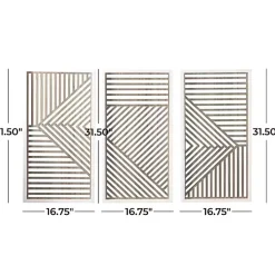 Kirklands Home Wall Plaques|Brown Geometric Wood Panel Wall Plaques, Set of 3