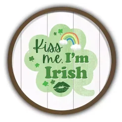 Best Kiss Me I'm Irish Round Framed Art Print St Patricks Day Decorations
