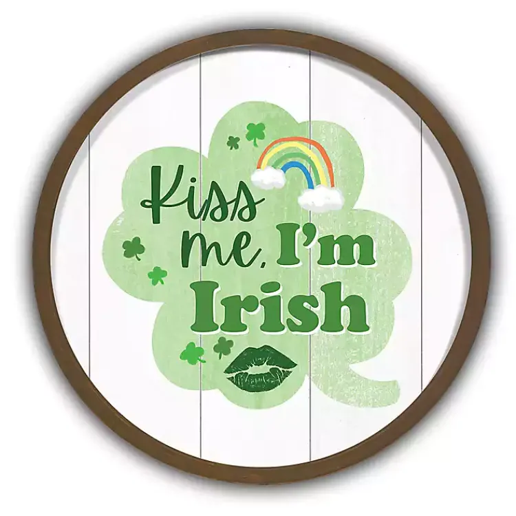 Best Kiss Me I'm Irish Round Framed Art Print St Patricks Day Decorations