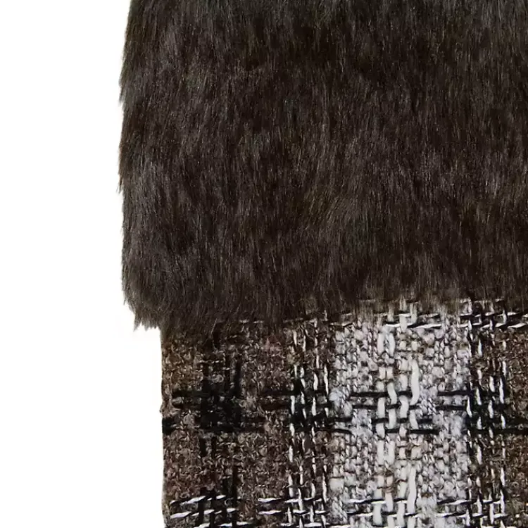 New Brown Knitted Plaid Fur Cuff Stocking Christmas Stockings & Stocking Holders