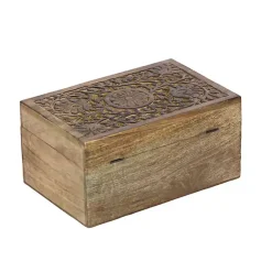 Discount Mango Wood Carved Boxes, Set of 3 Baskets & Boxes