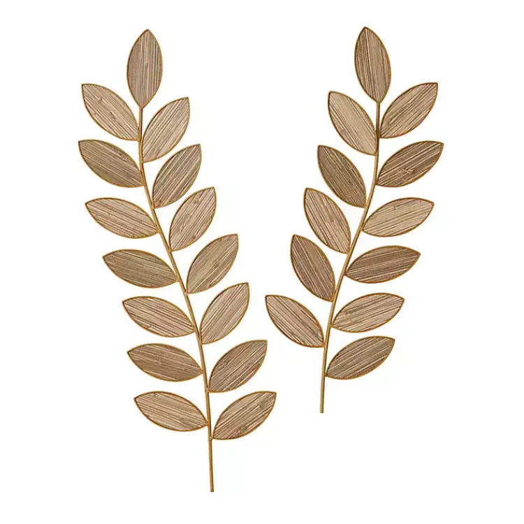 Kirklands Home Wall Plaques|Metal and Reed Leaf Wall Plaques, Set of 2 Brown