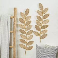 Kirklands Home Wall Plaques|Metal and Reed Leaf Wall Plaques, Set of 2 Brown