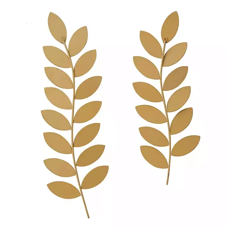 Kirklands Home Wall Plaques|Metal and Reed Leaf Wall Plaques, Set of 2 Brown