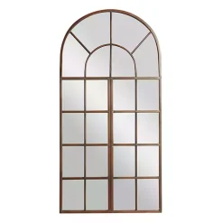 Kirklands Home Decorative Mirrors|Metal Arch Frame Windowpane Wall Mirror Brown
