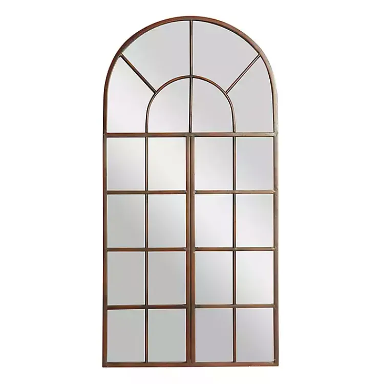 Kirklands Home Decorative Mirrors|Metal Arch Frame Windowpane Wall Mirror Brown