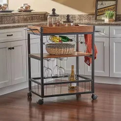 Kirklands Home Kitchen Islands & Bar Carts|Brown Norcross Industrial Rolling Bar Cart