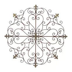 Kirklands Home Wall Plaques|Patina Metal Floral Crest Wall Plaque Brown