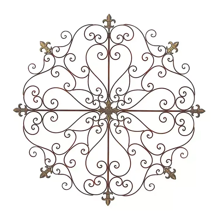 Kirklands Home Wall Plaques|Patina Metal Floral Crest Wall Plaque Brown