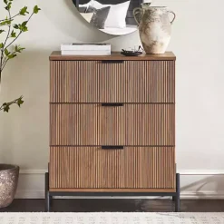 Kirklands Home Dressers & Chests|Reeded 3-Drawer Dresser Brown