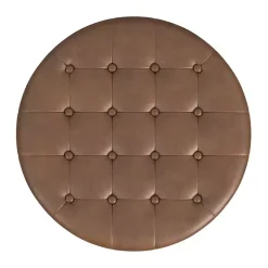Kirklands Home Benches & Ottomans|Round Faux Leather Tufted Storage Ottoman Brown