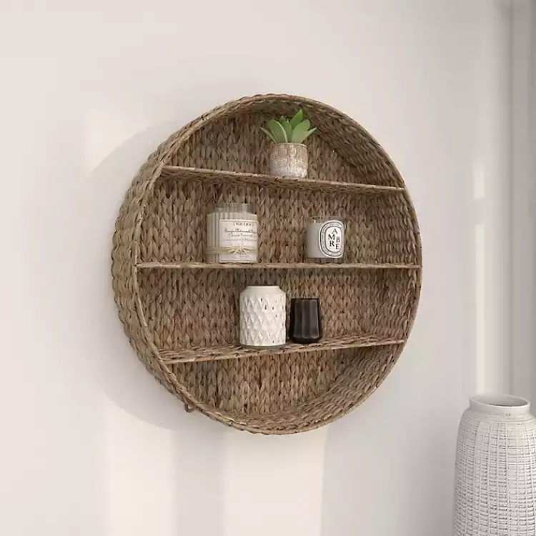 Kirklands Home Shelves|Brown Sea Grass Woven Round Wall Shelf