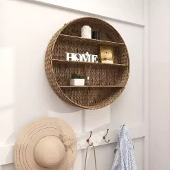 Kirklands Home Shelves|Brown Sea Grass Woven Round Wall Shelf