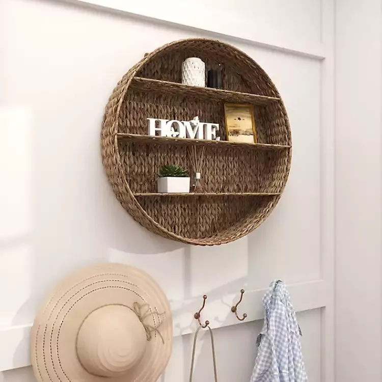 Kirklands Home Shelves|Brown Sea Grass Woven Round Wall Shelf