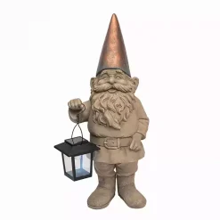 Kirklands Home Garden Statues|Solar Gnome with Lantern Brown