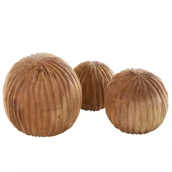New Brown Teak Wood Carved Orbs, Set of 3 Bowl Filler