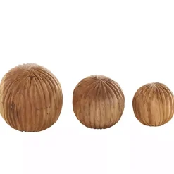 New Brown Teak Wood Carved Orbs, Set of 3 Bowl Filler