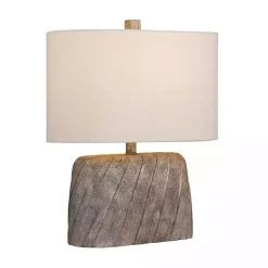 Kirklands Home Table Lamps|Brown Textured Oval Shade Table Lamp Ivory