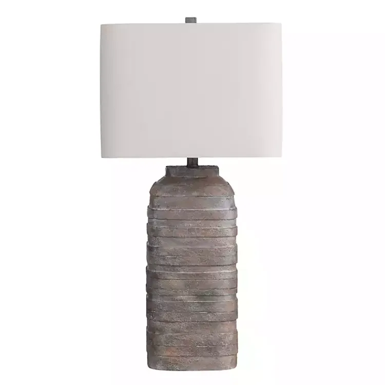 Kirklands Home Table Lamps|Brown Textured Rectangle Shade Table Lamp Ivory