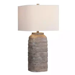 Kirklands Home Table Lamps|Brown Textured Rectangle Shade Table Lamp Ivory