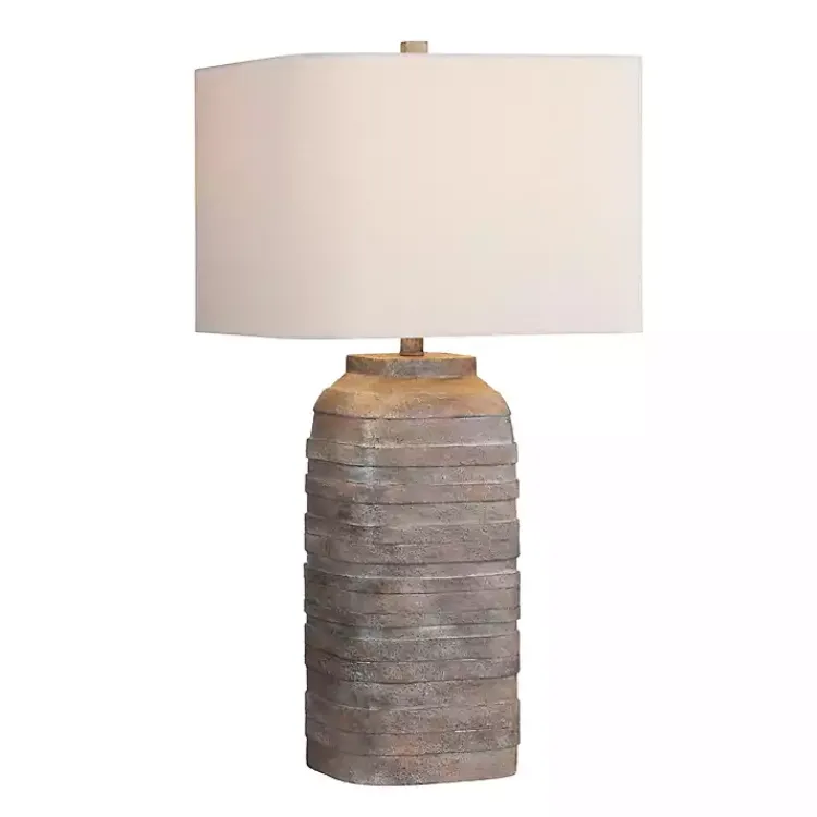 Kirklands Home Table Lamps|Brown Textured Rectangle Shade Table Lamp Ivory