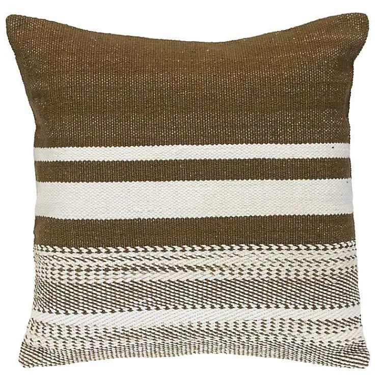 Outlet Brown Transitional Stripe Pillow Pillows