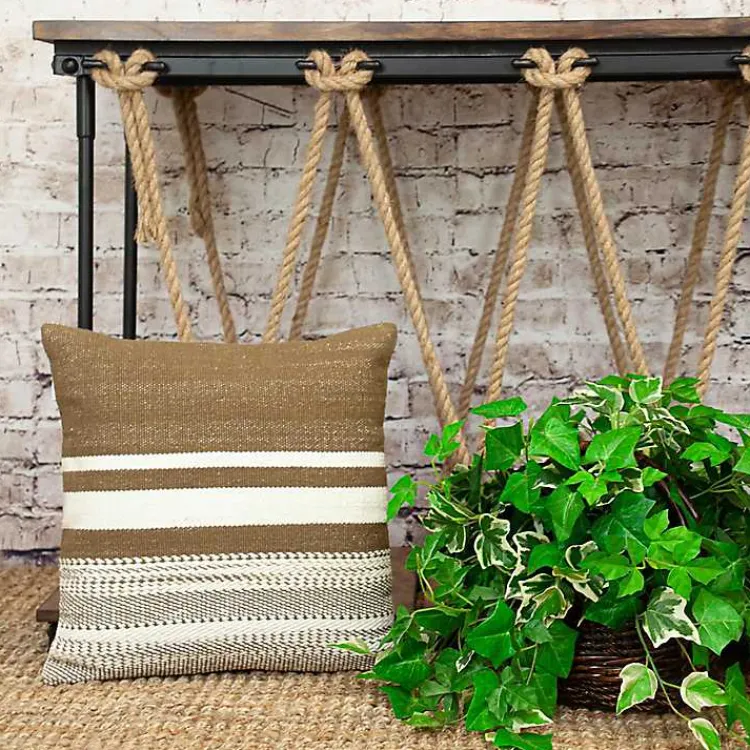 Outlet Brown Transitional Stripe Pillow Pillows