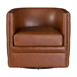 Kirklands Home Accent Chairs|Tufted Faux Leather Barrel Swivel Chair Brown
