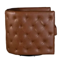 Kirklands Home Accent Chairs|Tufted Faux Leather Barrel Swivel Chair Brown