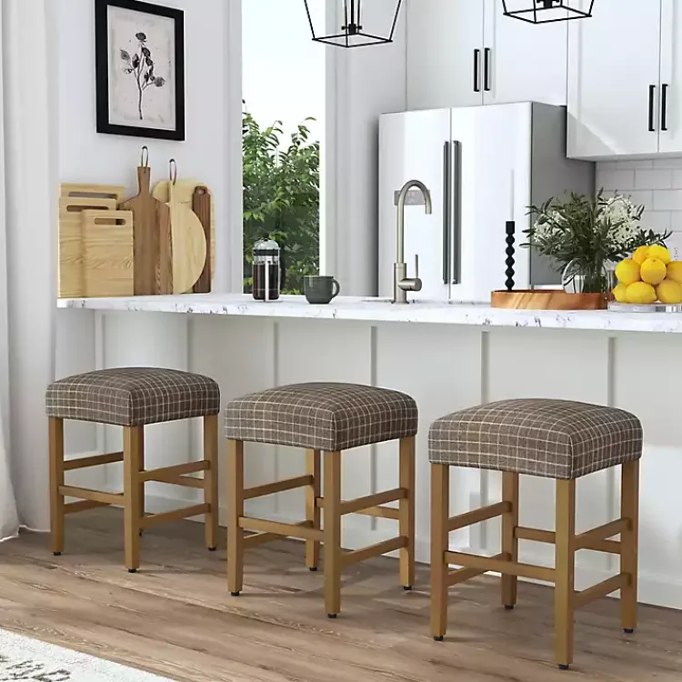 Kirklands Home Bar Stools & Counter Height Stools|Windowpane Upholstered Counter Stool Brown