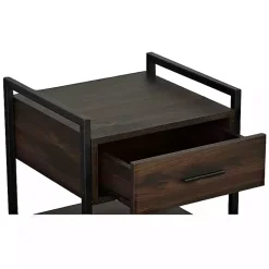 Kirklands Home Nightstands|Wood & Black Metal Frame Nightstand Brown