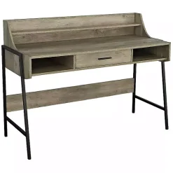 Kirklands Home Office Furniture|Wood & Black Metal Tall Back Desk Brown