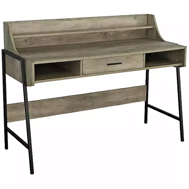Kirklands Home Office Furniture|Wood & Black Metal Tall Back Desk Brown