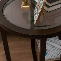 Kirklands Home Coffee Tables|Wood & Glass Top 3-pc. Table Set Brown
