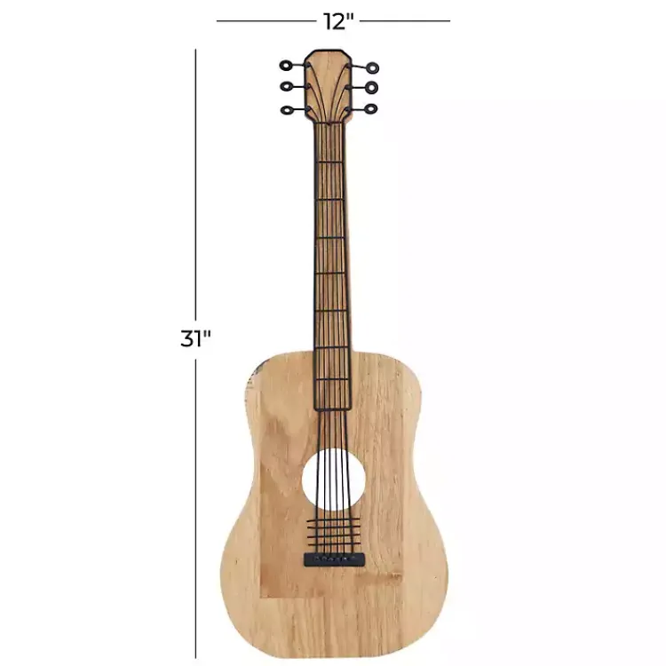 Kirklands Home Wall Plaques|Brown Wood Acoustic Guitar Wall Plaque