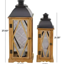 Best Brown Wood and Black Mesh Lanterns, Set of 2 Lanterns