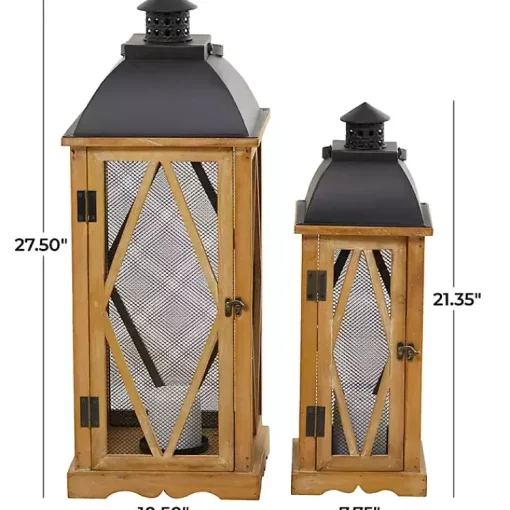 Best Brown Wood and Black Mesh Lanterns, Set of 2 Lanterns