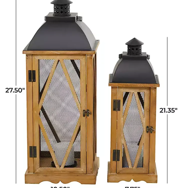 Best Brown Wood and Black Mesh Lanterns, Set of 2 Lanterns